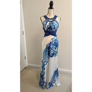 Evening/Prom dress by Morgan & Co.  Blue and white watercolor